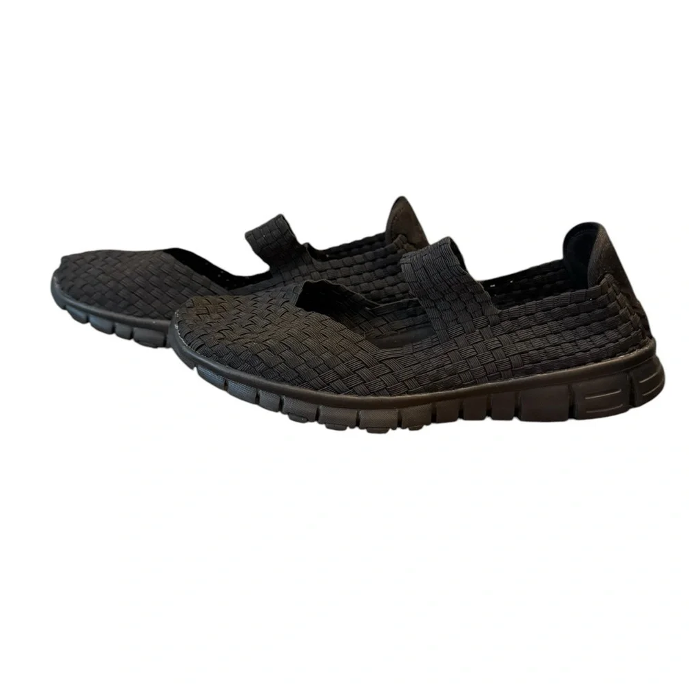 Women's Black Woven Elastic Flats, size‎ 12WW